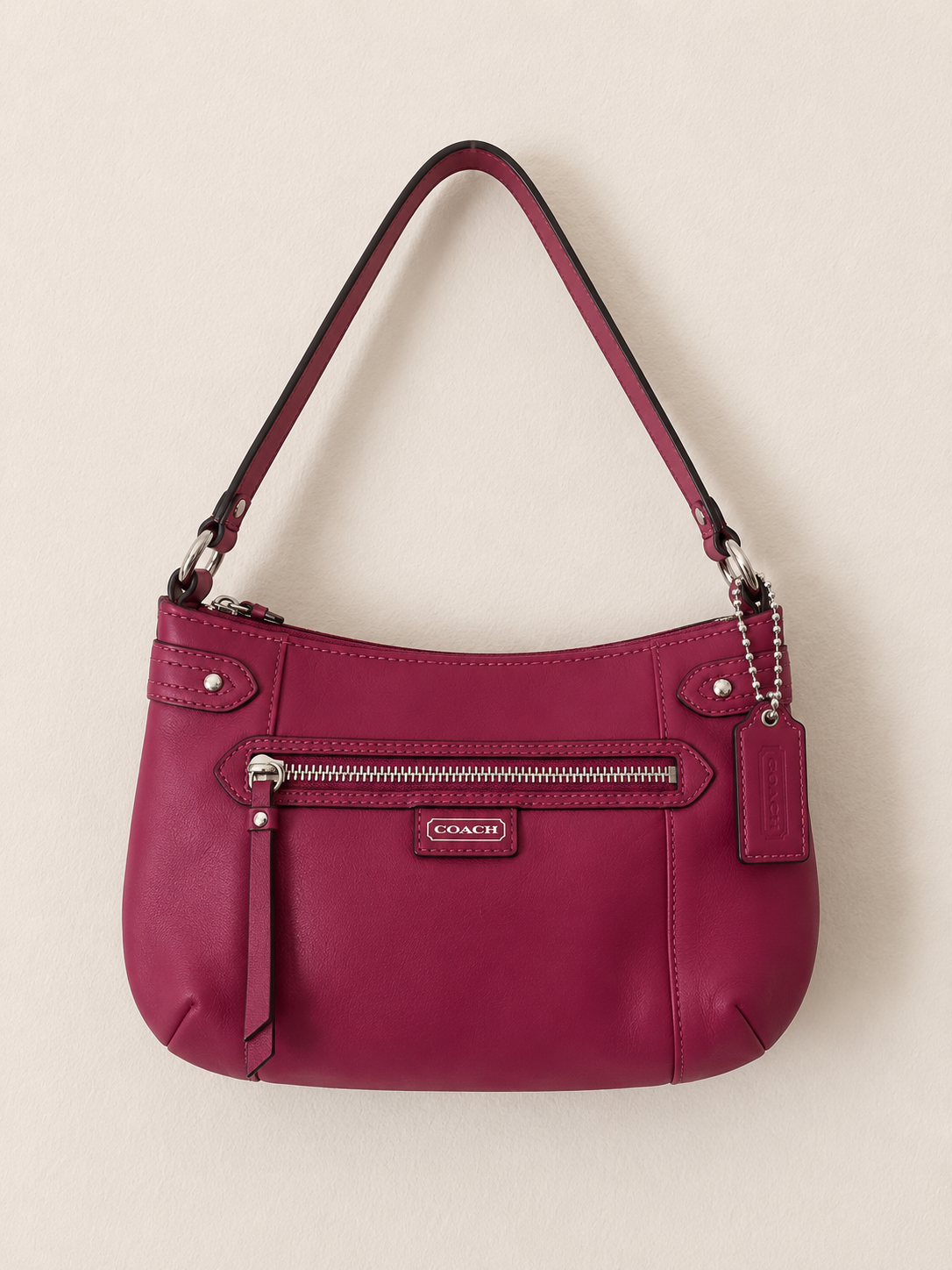 Pink coach leather shoulder bag